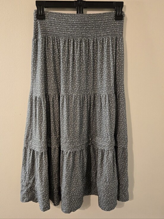 Nation LTD Dresses & Skirts - Nation XS Gray White Polka Dot Tiered Maxi Skirt Smocked Waist Boho
